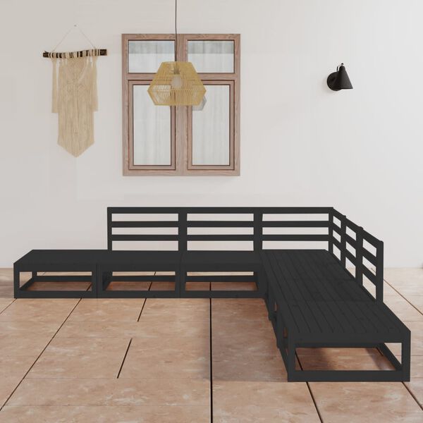 vidaXL Garden Lounge Set Black Solid Pine Wood Medium Modular
