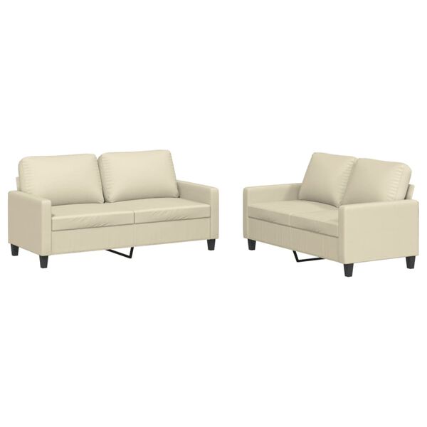 vidaXL Sofa Set Cream Faux leather (75% PVC, 20% polyester, 5% cotton)