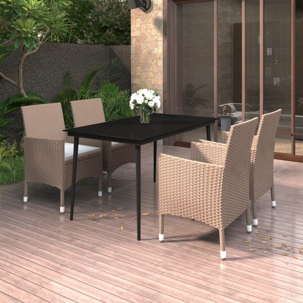 vidaXL Garden Dining Set Beige PE Rattan 5-Piece Set Durable
