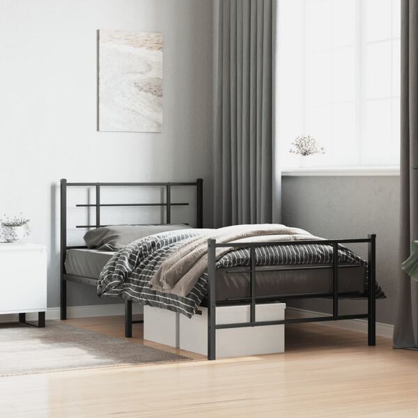 vidaXL Bed Frame Black Powder-Coated Steel Single Bed Frame