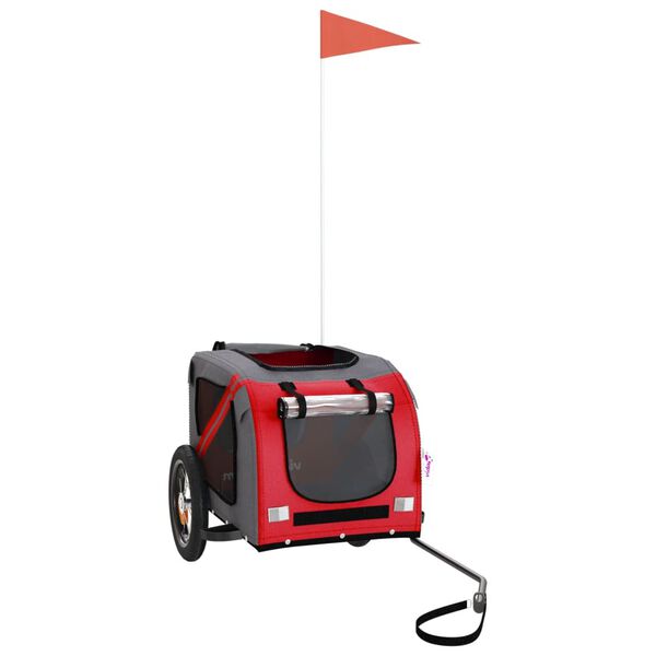vidaXL Pet Bike Trailer Red and Grey Oxford fabric, Iron, PVC One Size
