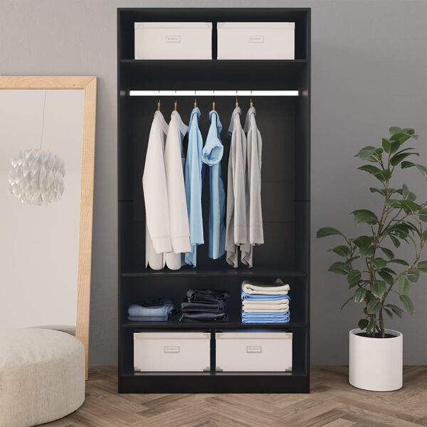vidaXL Wardrobe Black Engineered wood Compact Wardrobe Rectangular