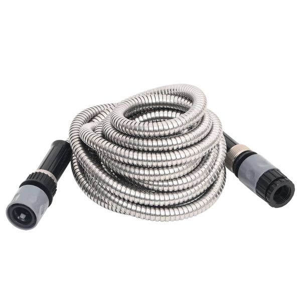 vidaXL Garden Hose Silver Stainless steel hose, ABS connector 24.6 ft long