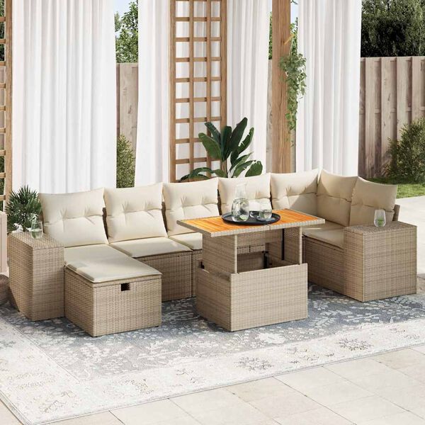 vidaXL 5 Piece Patio Sofa Set with Cushions Beige Poly Rattan Acacia