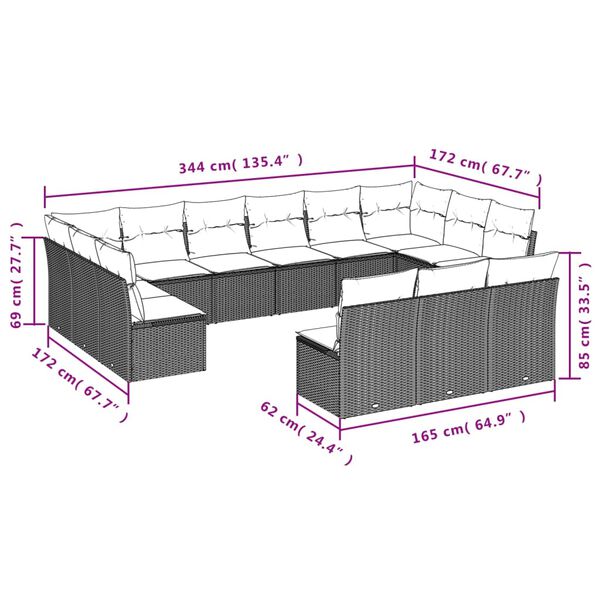 vidaXL Garden Sofa Set Black, Cream White