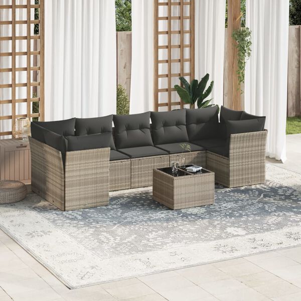vidaXL Garden Sofa Set Light Grey PE Rattan, Powder-coated Steel Large