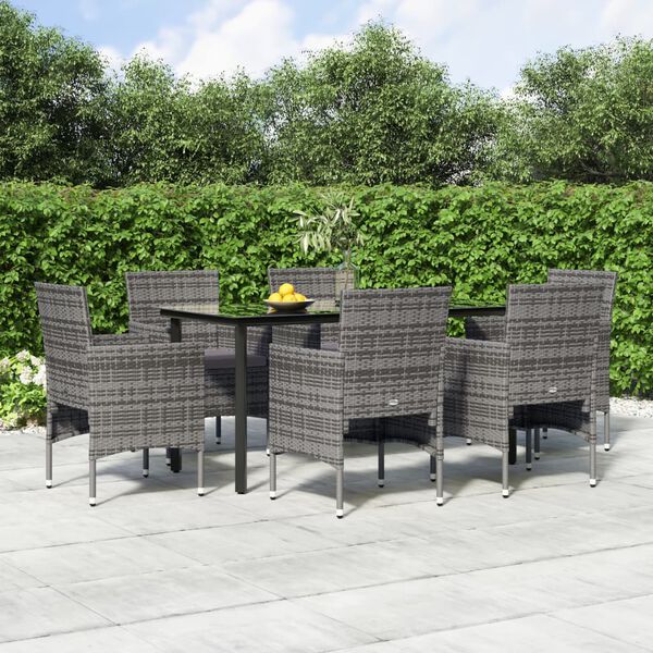 vidaXL Garden Dining Set Grey Poly Rattan 7 Piece Durable