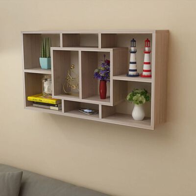 vidaXL Floating Wall Display Shelf 8 Compartments Oak Color