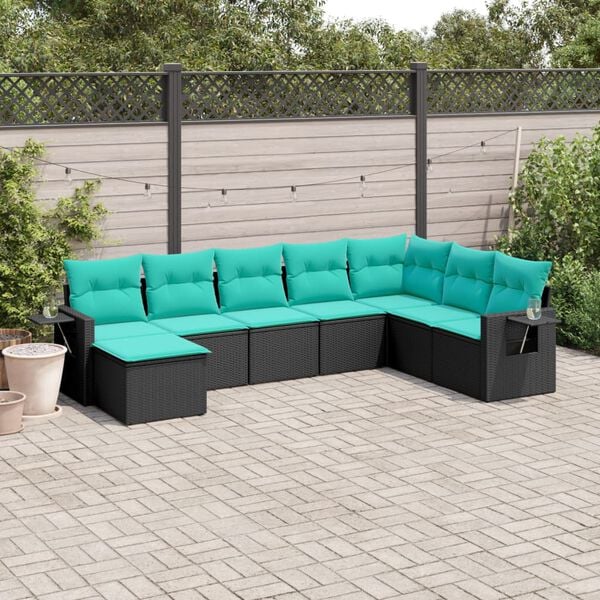 vidaXL 8 Piece Patio Sofa Set with Cushions Black Poly Rattan