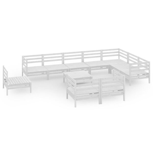 vidaXL 11 Piece Patio Lounge Set Solid Pinewood White