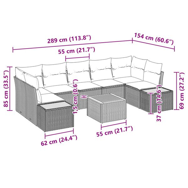 vidaXL Garden Sofa Set with Cushion 8 pcs Black Poly rattan