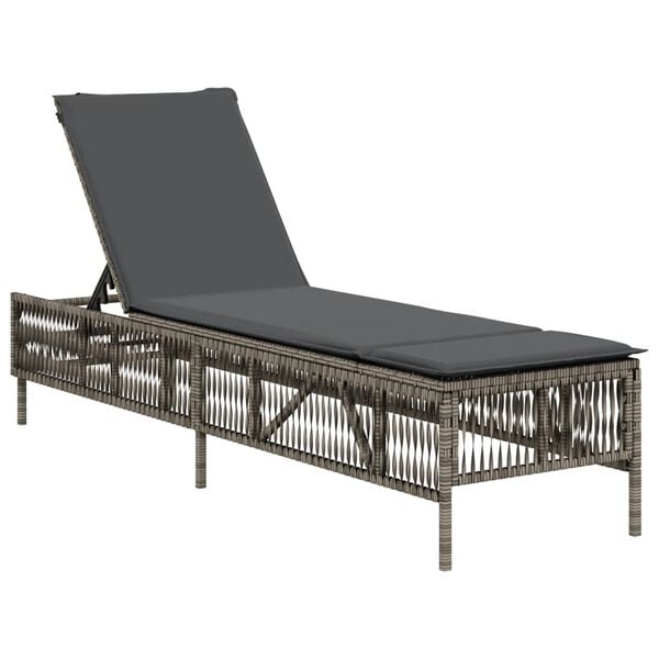 vidaXL Sun Lounger Grey PE Rattan 77.9 x 21.7 x 37.8 in