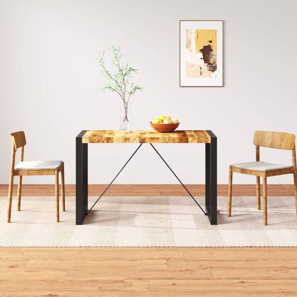 vidaXL Dining Table Brown and Black Solid rough mango wood 47.2 in