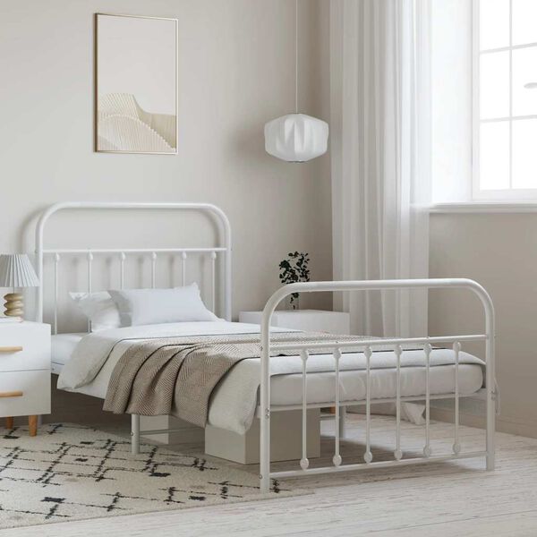 vidaXL Bed Frame White Powder-Coated Steel Single Bed Frame