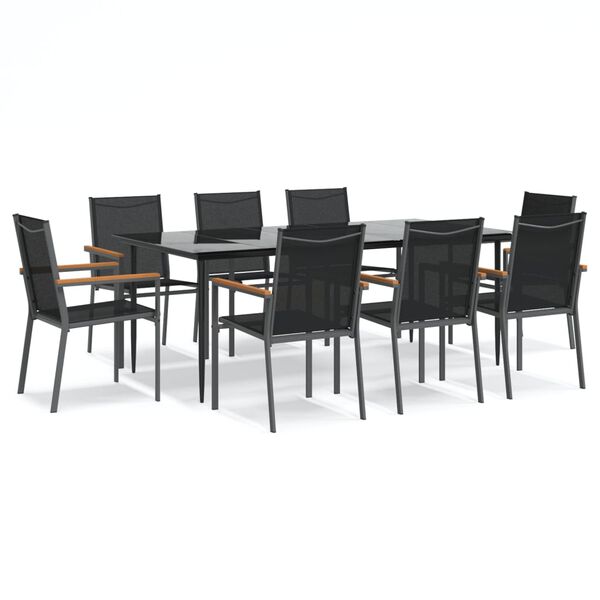 vidaXL 9 Piece Patio Dining Set Black Textilene and Steel
