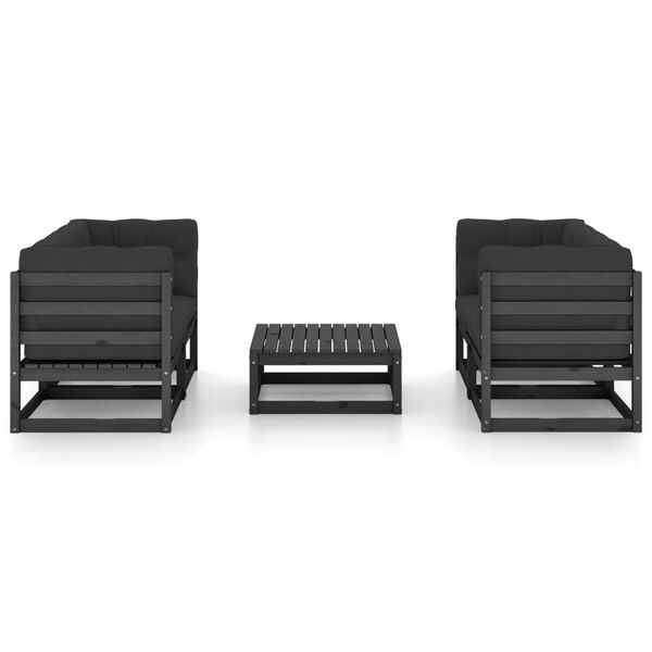 vidaXL Garden Lounge Set Black Solid Pine Wood, Fabric (100% Polyester)
