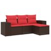vidaXL 4 Piece Garden Sofa Set with Cushions Brown Poly Rattan