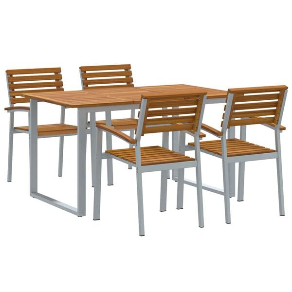 vidaXL Garden Dining Set 5 pcs Gray and brown solid acacia wood