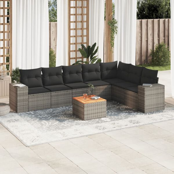 vidaXL Garden Sofa Set Grey PE rattan 8 Piece Set Modular