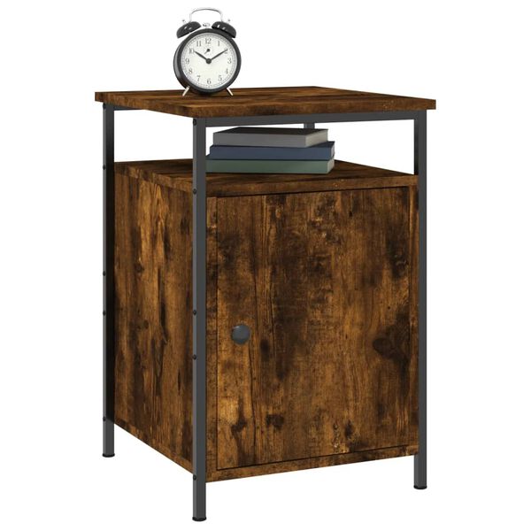 vidaXL Bedside Cabinet Smoked Oak Engineered Wood, Iron Compact