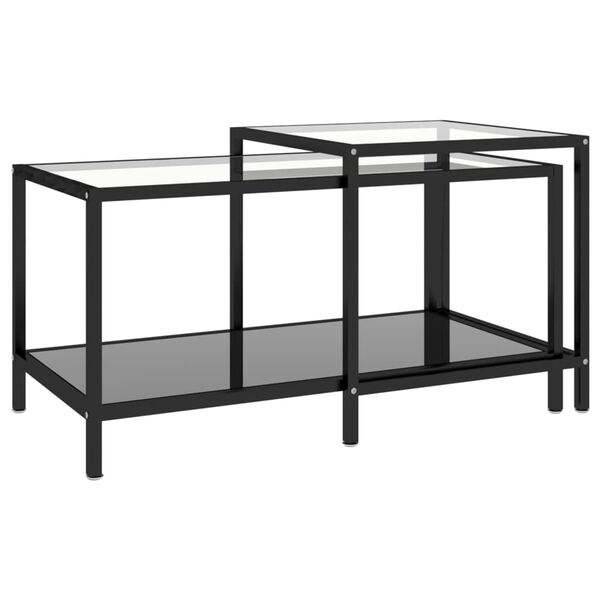vidaXL Tea Table Set of 2 Black Tempered glass, powder-coated steel
