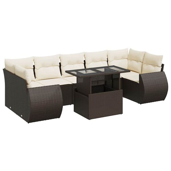 vidaXL Garden Sofa Set Brown PE Rattan Medium Removable Covers