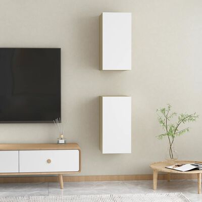 vidaXL TV Cabinets 2 pcs White and Sonoma Oak 12"x11.8"x23.6" Chipboard