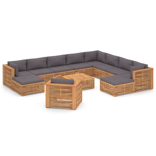 vidaXL 12 Piece Patio Lounge Set with Cushion Solid Teak Wood