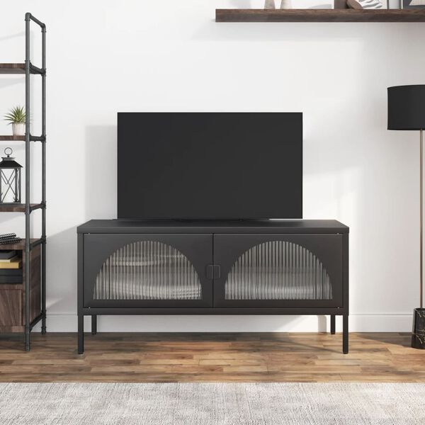 vidaXL TV Cabinet Black Powder-coated Steel Medium Rectangular