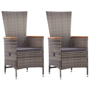vidaXL Armchair Set of 2 Grey PE rattan Standard Height-Adjustable