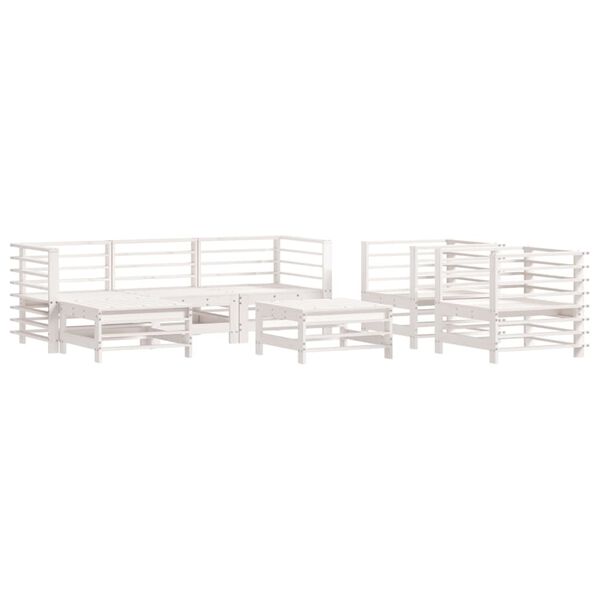 vidaXL Garden Lounge Set White Solid pine wood, Plywood 7 Piece Modular