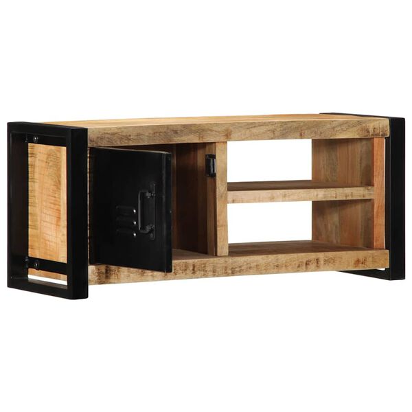 vidaXL TV Cabinet Black and Brown Solid Mango Wood and Iron