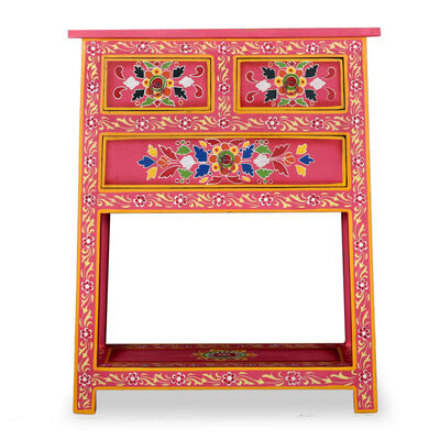 vidaXL Sideboard with Drawers Pink 23.6"x11.8"x29.9" Solid Wood Mango