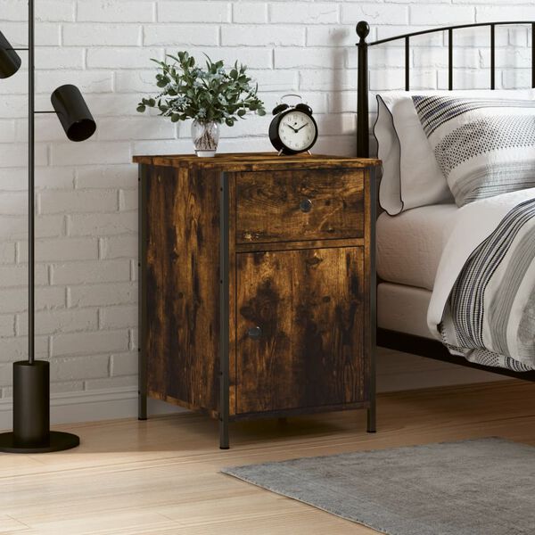 vidaXL Bedside Cabinet Smoked Oak Engineered Wood 15.7x16.5x23.6 in