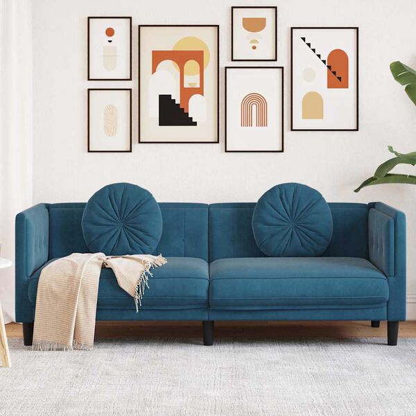 vidaXL Sofa Blue Velvet (100% polyester), plywood, solid wood 3-Seater