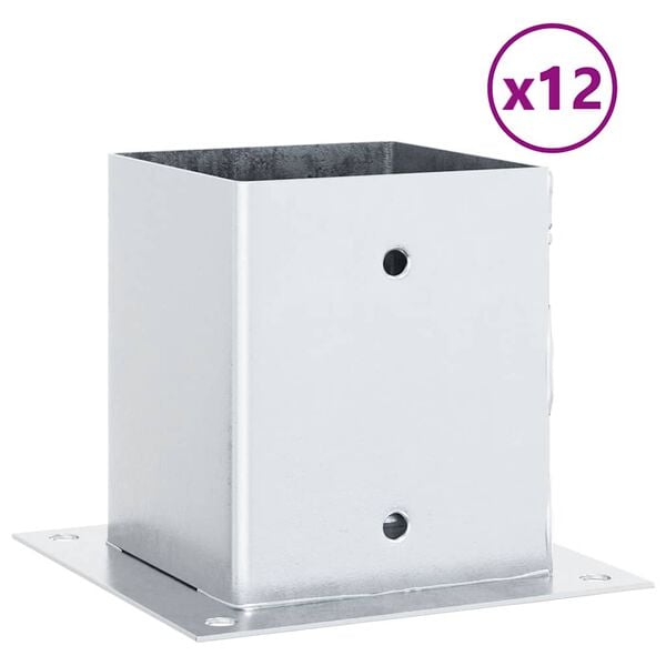 vidaXL Post Bases Square 12 pcs Silver 3.98x3.98" Galvanised Steel