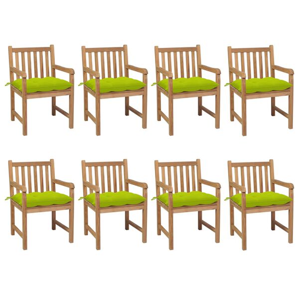 vidaXL Patio Chair Set of 8 Teak and Bright Green Teak Wood and Polyester