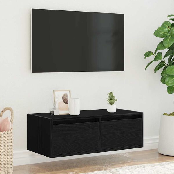 vidaXL TV Cabinet Black Oak Engineered wood 29.5 x 14.0 x 9.8 in