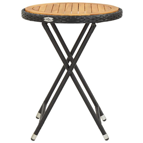 vidaXL Tea Table Black Solid Acacia wood 23.6 in Diameter Foldable