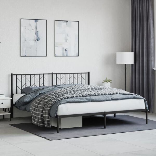 vidaXL Bed Frame Black Powder-Coated Steel Double Bed Frame
