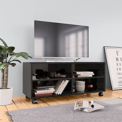 vidaXL TV Cabinet with Castors High Gloss Black 35.4"x13.8"x13.8" Engineered Wood