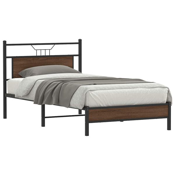 vidaXL Bed Frame Brown Oak Engineered wood and steel