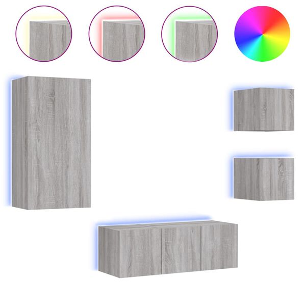 vidaXL TV Wall Unit Grey Sonoma Engineered Wood TV Wall Unit Rectangular