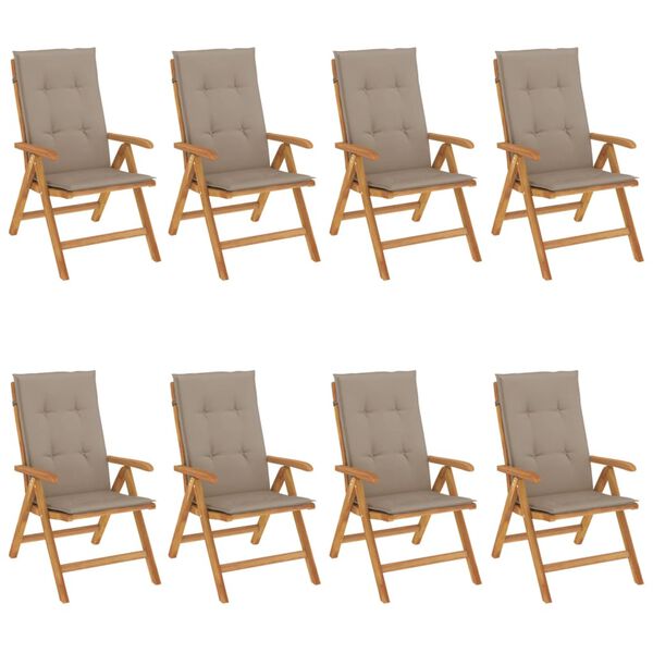 vidaXL Reclining Garden Chair Set of 8 Teak and Taupe