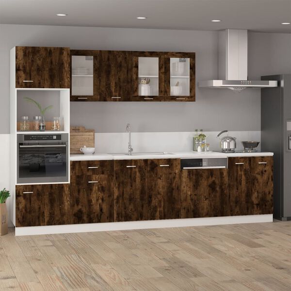 vidaXL Hanging Cabinet Smoked oak Engineered wood, glass 15.6x12.2x23.6 in