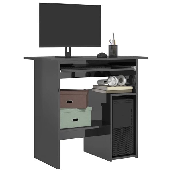 vidaXL Desk High gloss gray Engineered wood 31.5x17.7x29.1 in Desk