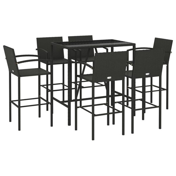 vidaXL Garden Bar Set Black PE Rattan, Powder-Coated Steel, Tempered Glass
