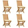 vidaXL Garden Chair Set of 4 Cream White Teak wood, 100% polyester cushion