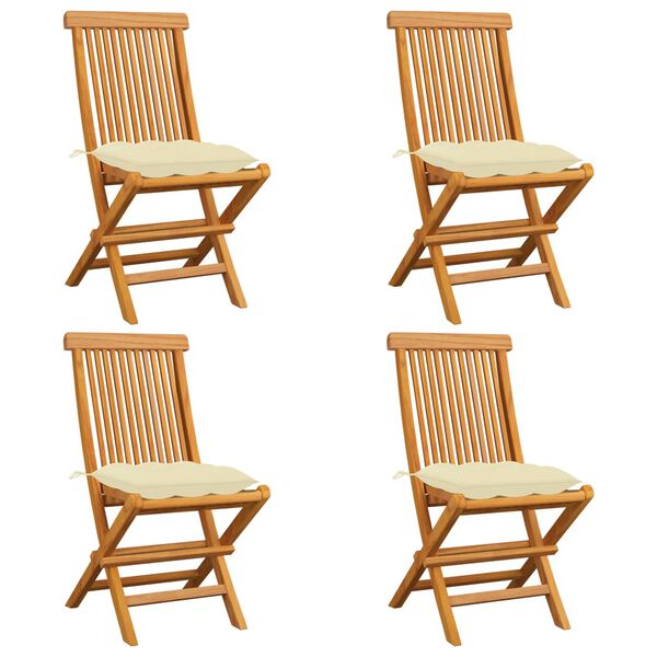 vidaXL Garden Chair Set of 4 Cream White Teak wood, 100% polyester cushion