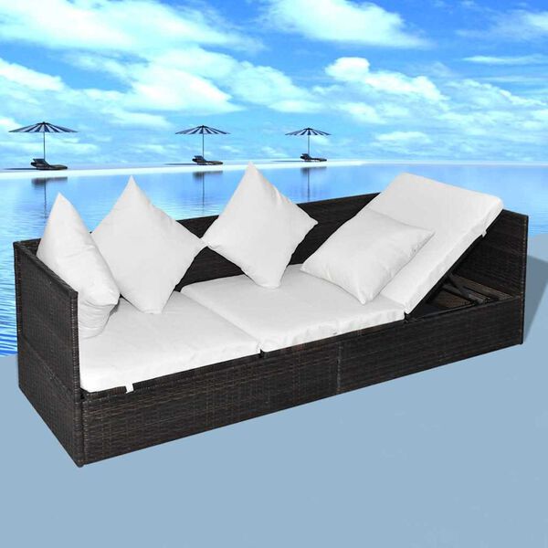 vidaXL Sun Lounger Brown 200 x 60 x 58 cm poly rattan